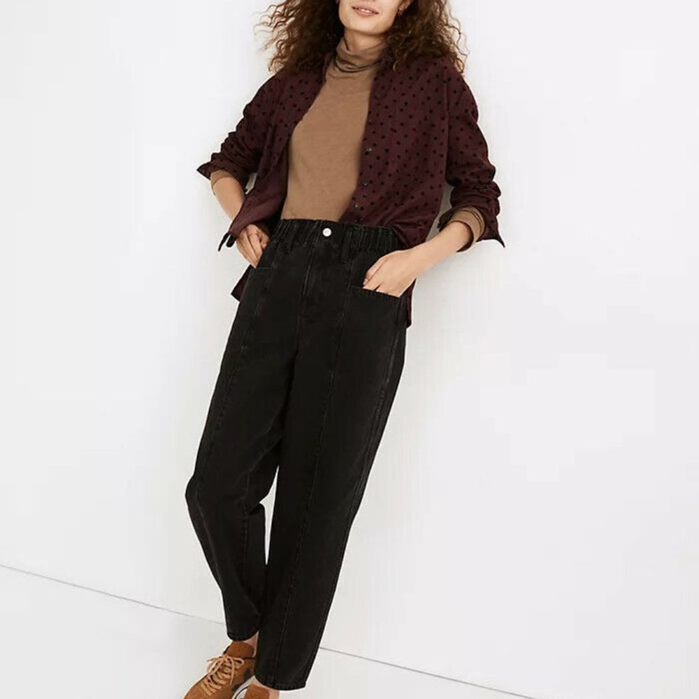 Madewell Pull-On Balloon Jeans in Hobson Wash Women Black  M